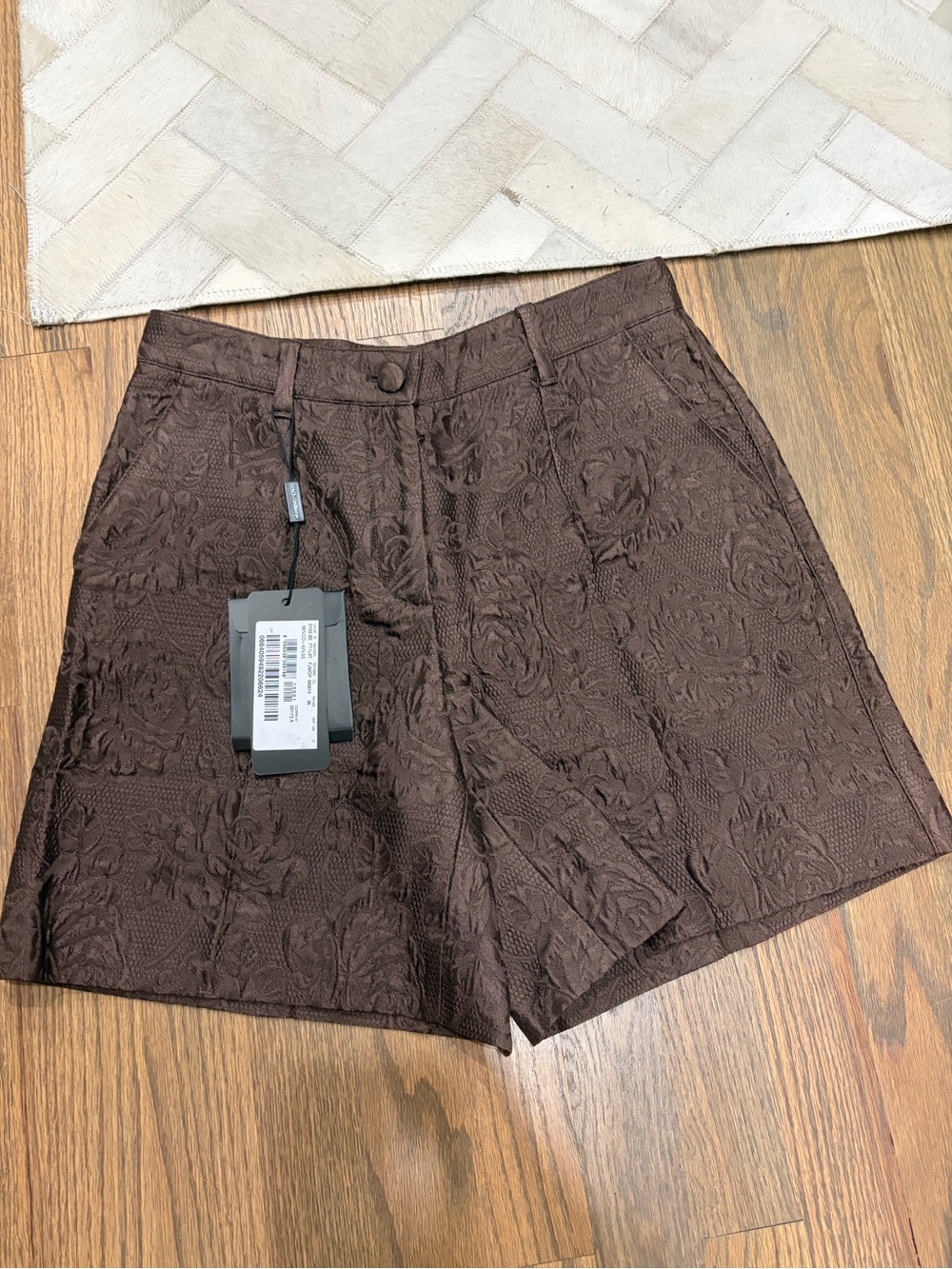 Dolce & Gabbana Brown Floral Jacquard High-Waist Shorts